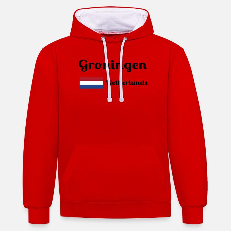Groningue, Pays-Bas - Imprimés élégants - Sweat à capuche contrasté - rouge/blanc