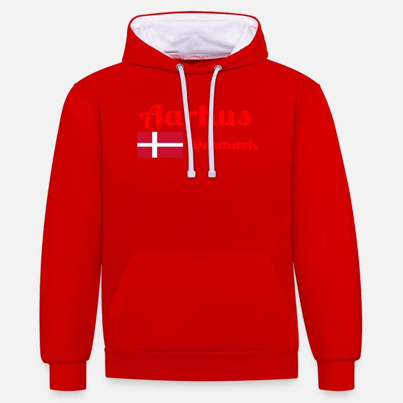 Aarhus, Danemark - Imprimés élégants - Sweat à capuche contrasté - rouge/blanc
