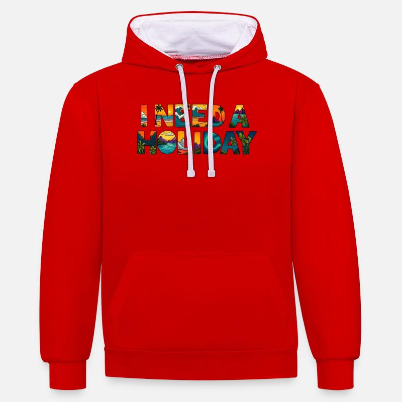 I NEED A HOLIDAY - Sweat à capuche contrasté - rouge/blanc
