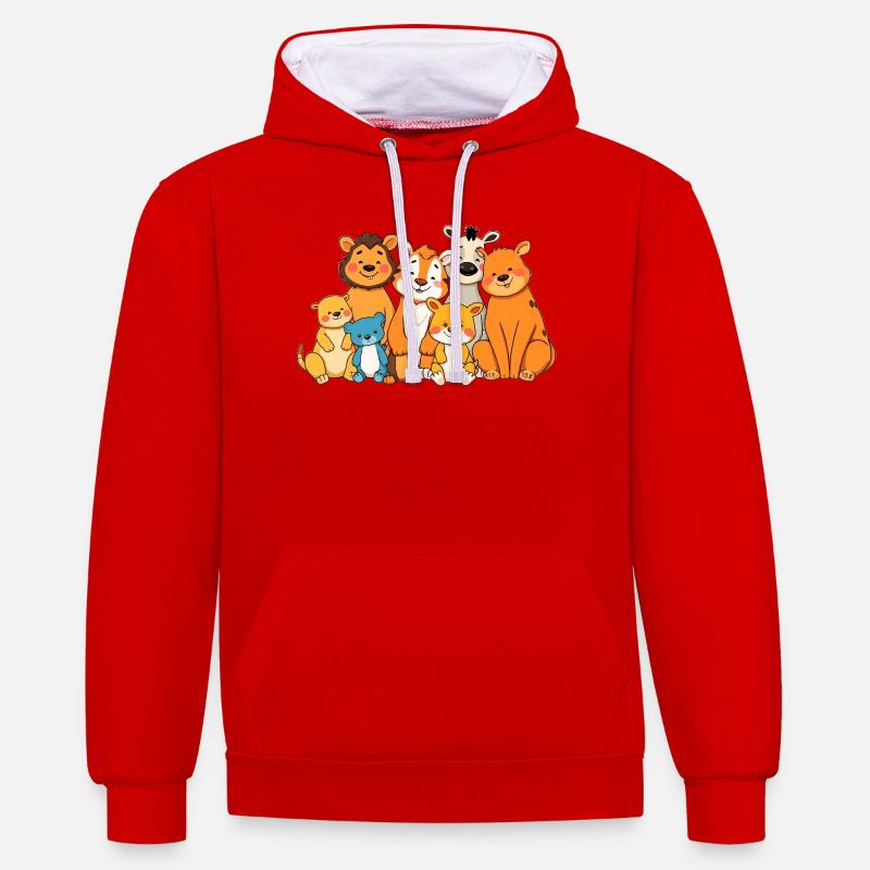 Playful Animal Family Comic Design - Contrast hoodie - red/white