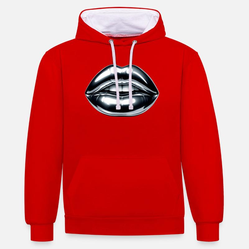 Baiser chromé - Sweat à capuche contrasté - rouge/blanc