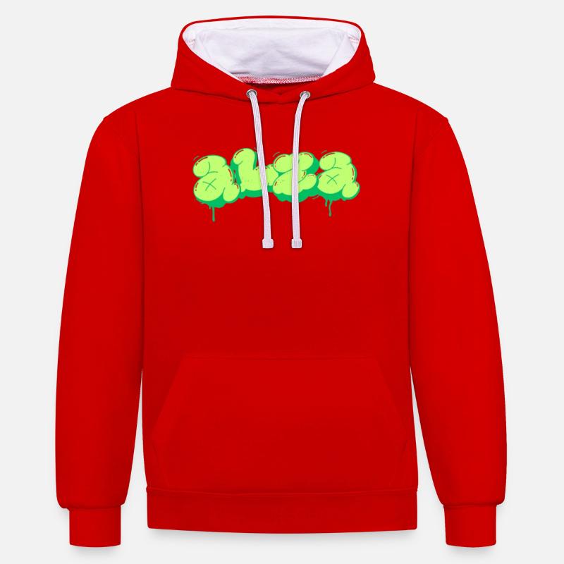 Conception de style graffiti vert vif - Sweat à capuche contrasté - rouge/blanc