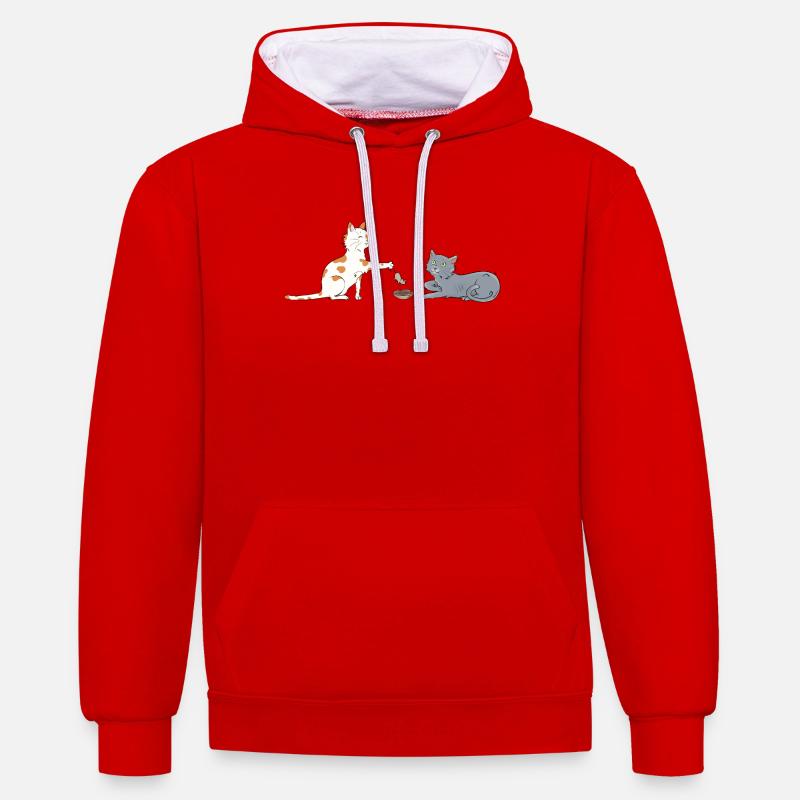 Chat-ritable - Sweat à capuche contrasté - rouge/blanc