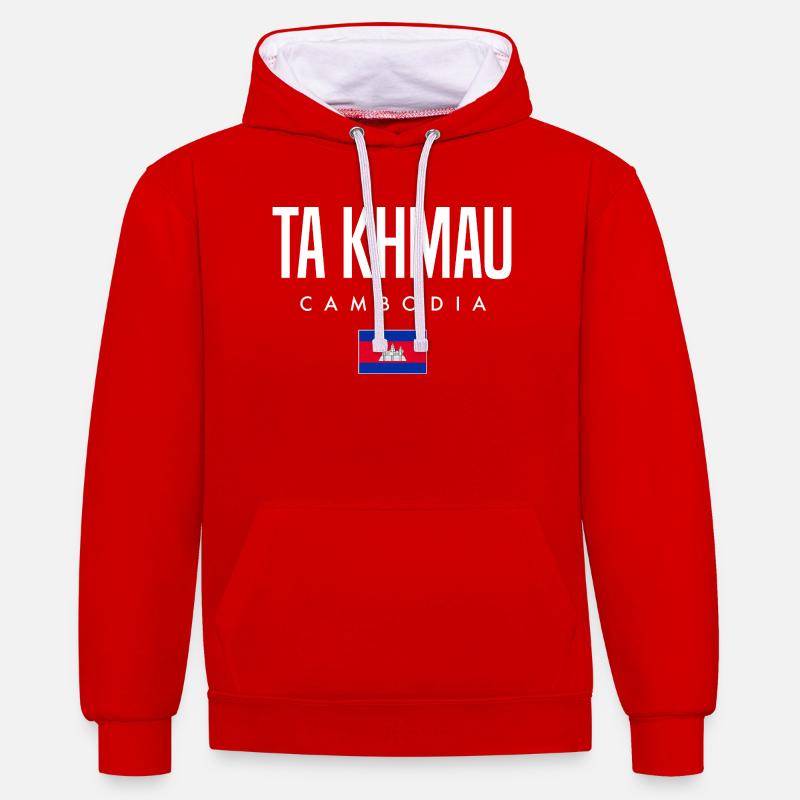 Ta Khmau Cambodge Khmer - Sweat à capuche contrasté - rouge/blanc