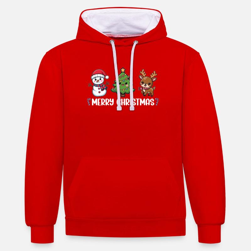 Trio de Noël mignon - Sweat à capuche contrasté - rouge/blanc