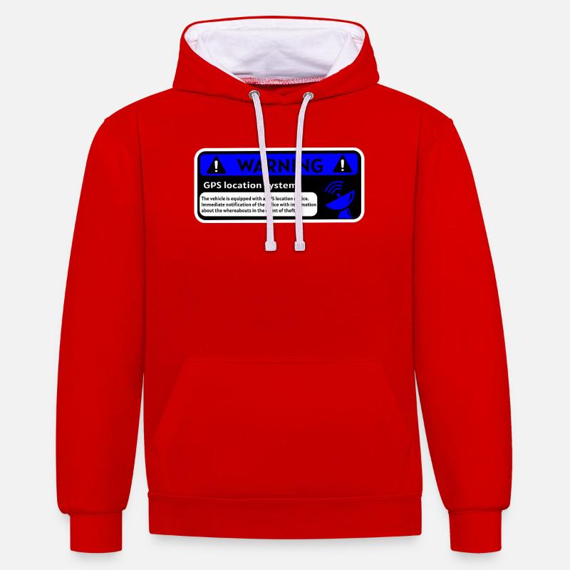 Alerte GPS et localisation véhicule - Sweat à capuche contrasté - rouge/blanc