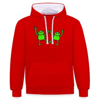 2 Frösche tanzen Peace Zeichen Victory Hand Team - Kontrast-Hoodie - Rot/Weiß - Vorne - Liana (172cm) & Jaron (178cm)