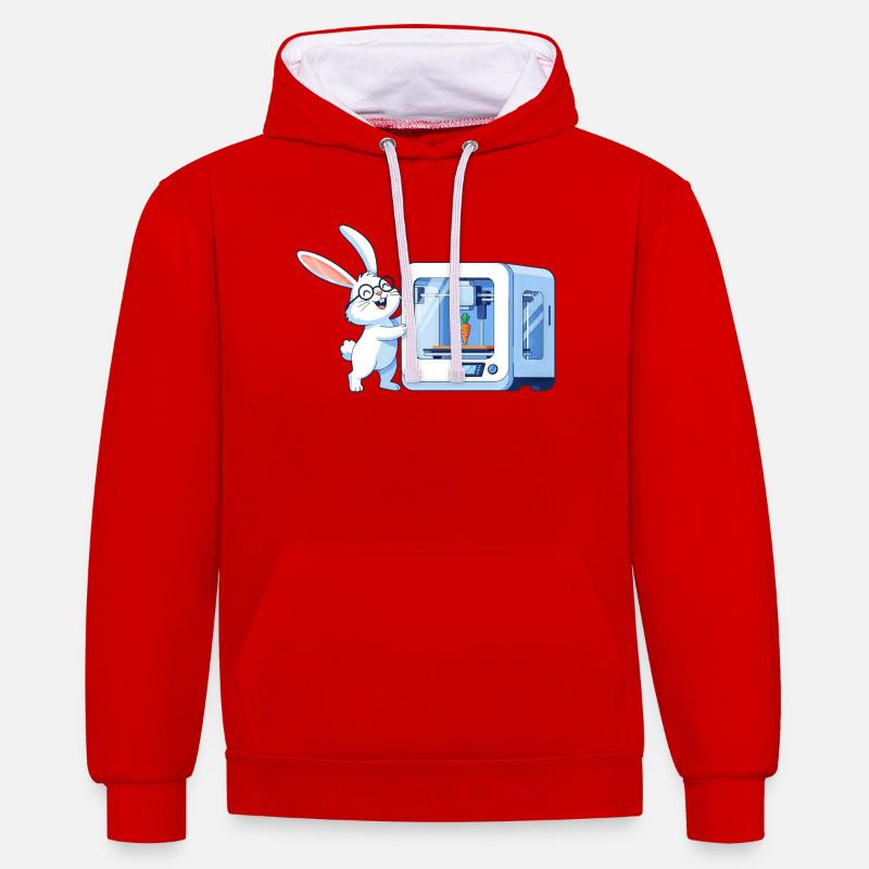 Lustiges Kaninchen Nerd Programmierer 3D Drucker - Kontrast-Hoodie - Rot/Weiß