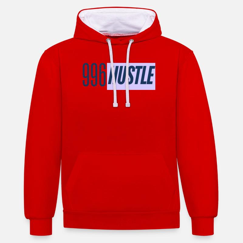 996 Hustle - Travailler toute la journée - Sweat à capuche contrasté - rouge/blanc