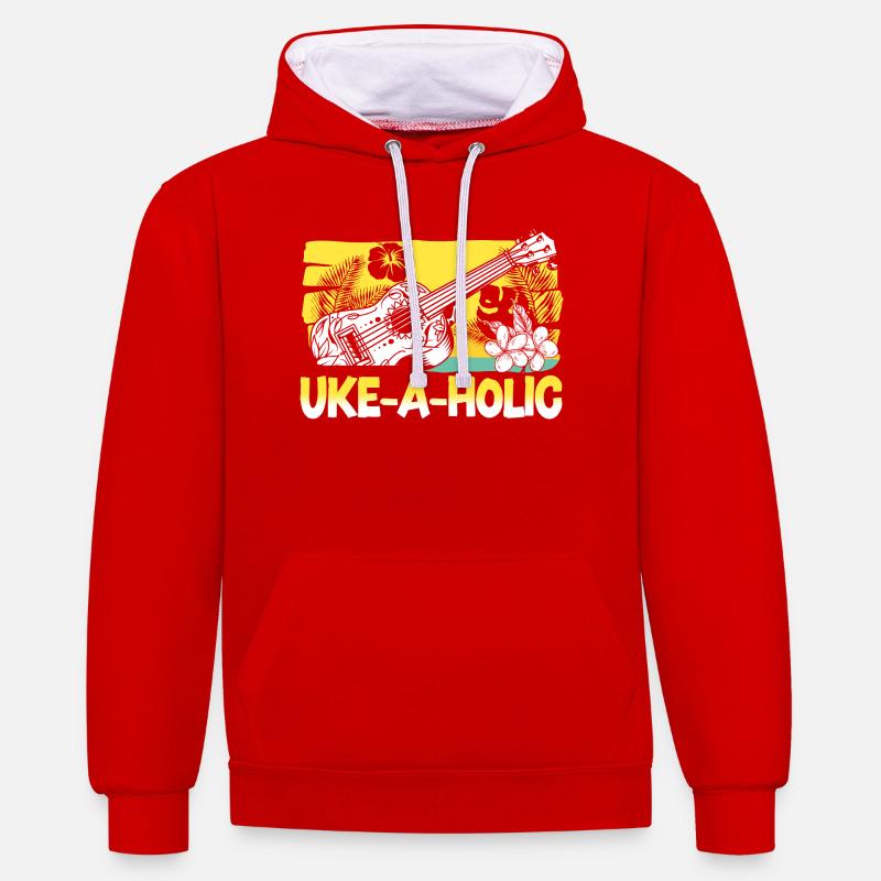 Hawaiian Ukulele Uke Uke-A-Holic - Kontrast-Hoodie - Rot/Weiß