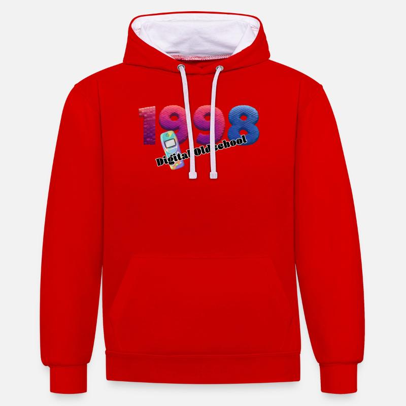 1998 – Style de transition numérique - Sweat à capuche contrasté - rouge/blanc