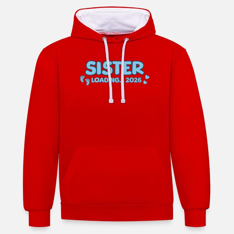 Sister Loading 2026 – Große Schwester - Kontrast-Hoodie - Rot/Weiß