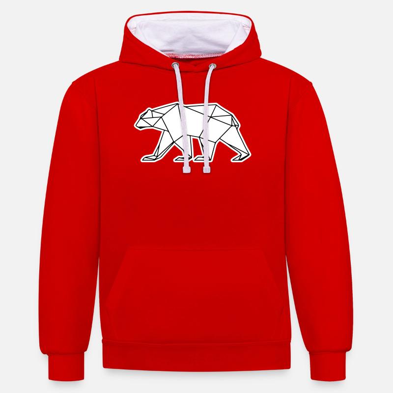 Polar Bär Polygon Eisbär Symbol - Kontrast-Hoodie - Rot/Weiß