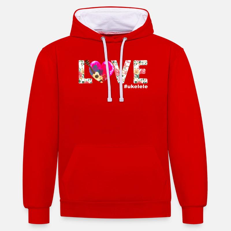 Ukulélé hawaïen Ukulélé Love - Sweat à capuche contrasté - rouge/blanc