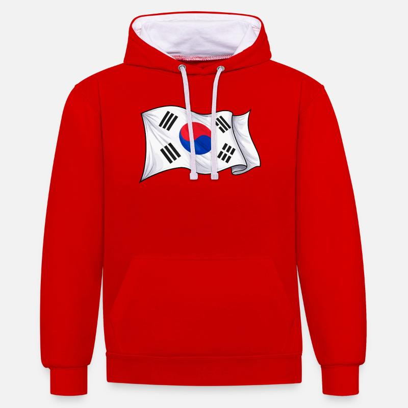 Drapeau sud-coréen - Sweat à capuche contrasté - rouge/blanc