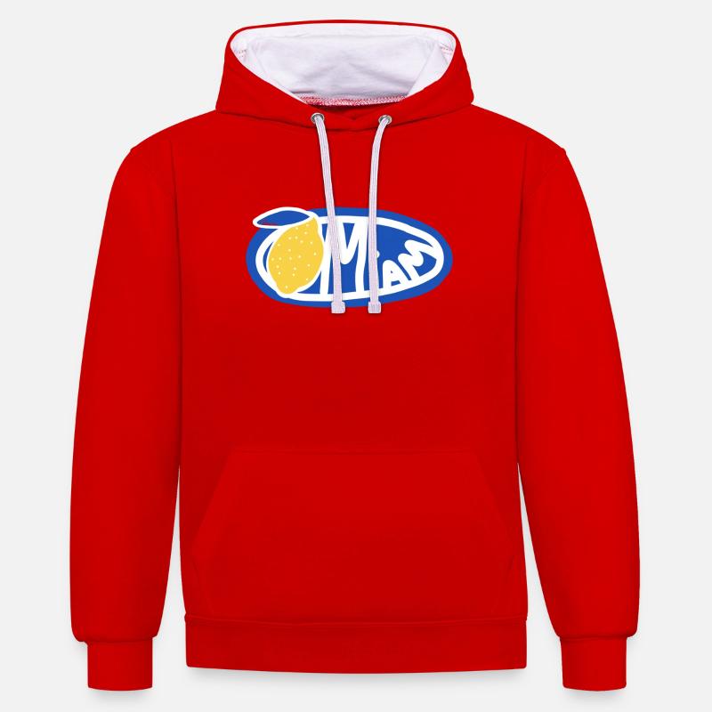 Citron Miam Bleu Logo Oval Rétro - Sweat à capuche contrasté - rouge/blanc