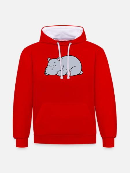 Sleeping Hippopotamus Tired Lazy Vector - Contrast hoodie - red/white
