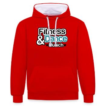 Mel_Logo_neu02_Black_Green_-1- - Kontrast-Hoodie - Rot/Weiß - Vorne - Liana (172cm) & Jaron (178cm)