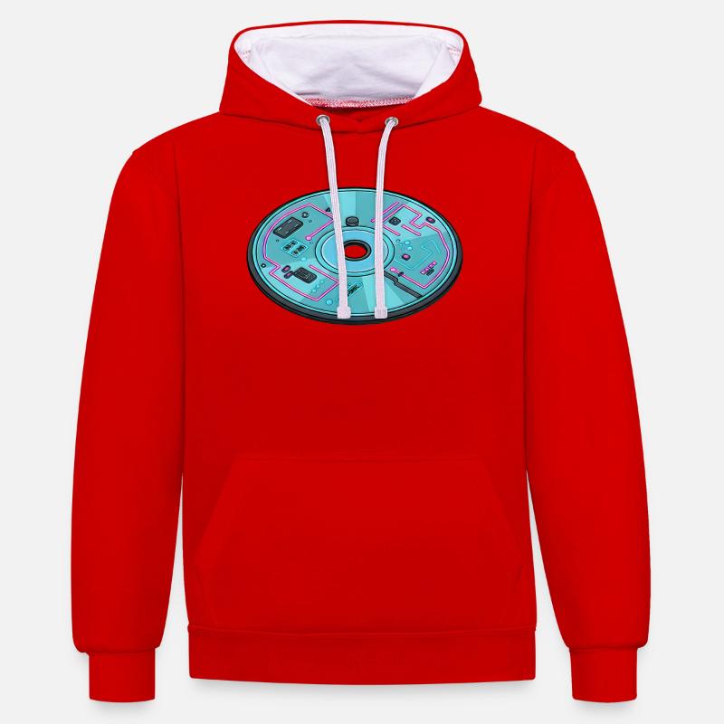 Digitale Zukunft Computer 90er Retro Design - Kontrast-Hoodie - Rot/Weiß