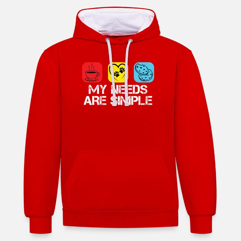 Café, chats et biscuits - Sweat à capuche contrasté - rouge/blanc