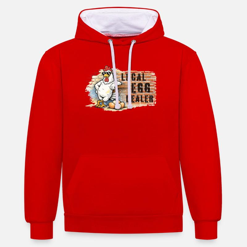 Poulet dans le style graffiti - Sweat à capuche contrasté - rouge/blanc