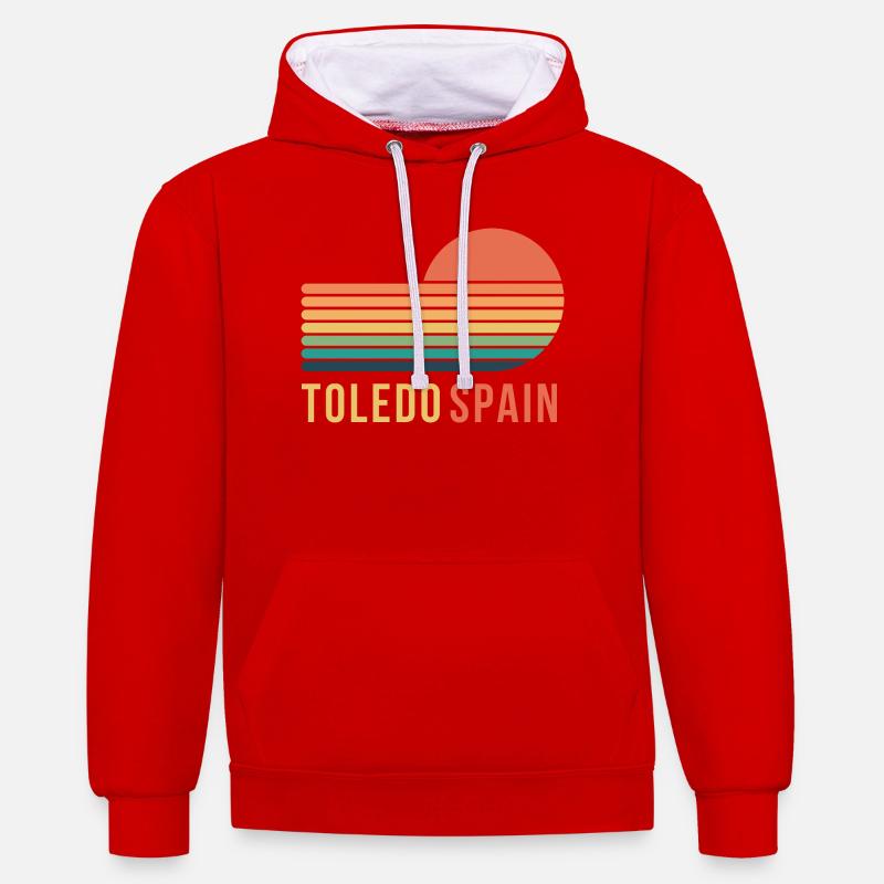 Tolède, Espagne, rétro - Sweat à capuche contrasté - rouge/blanc