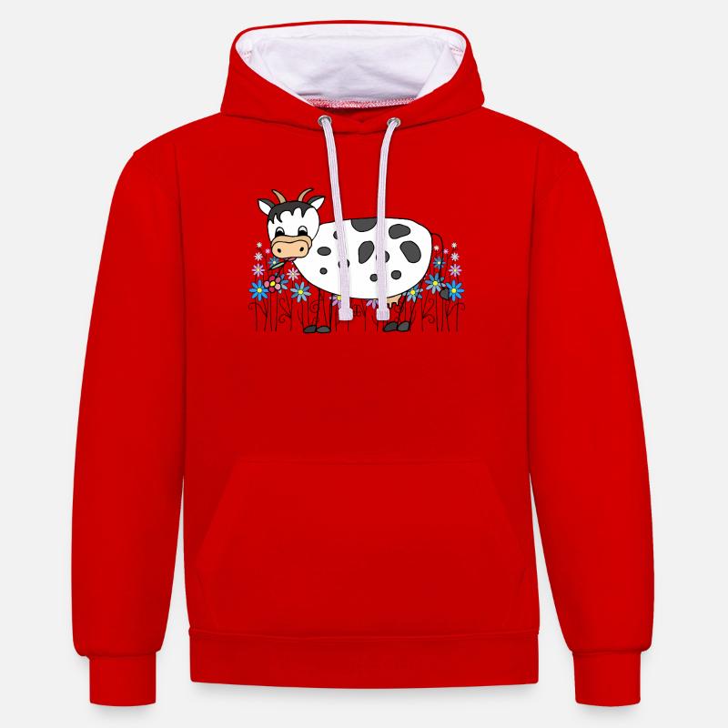 Cow - Contrast hoodie - red/white