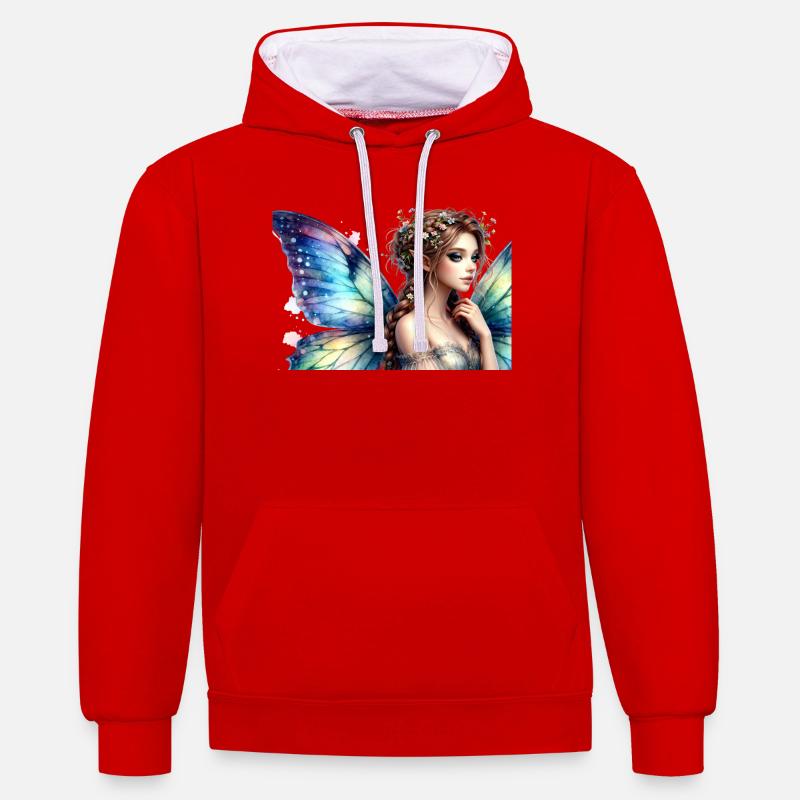 Couronne florale de fée iridescente - Sweat à capuche contrasté - rouge/blanc