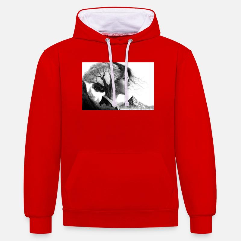 Proche de la nature - Sweat à capuche contrasté - rouge/blanc