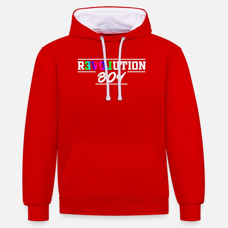 Revolution Boy Rainbow Pride Text Graphic - Kontrast-Hoodie - Rot/Weiß