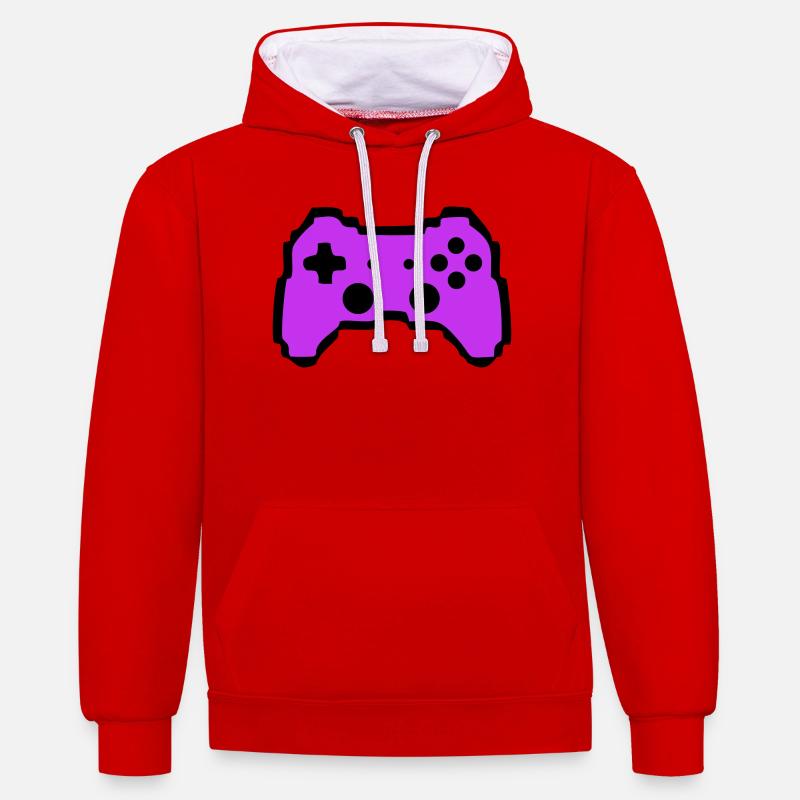 Retro Gamepad Controller Gamer - Kontrast-Hoodie - Rot/Weiß