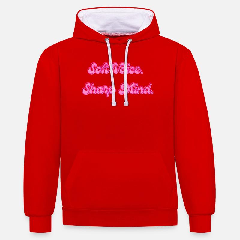 Soft Voice Sharp Mind | Motivationsspruch - Kontrast-Hoodie - Rot/Weiß