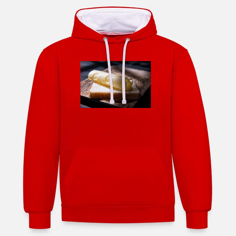 Boucle de fromage sur toast - Sweat à capuche contrasté - rouge/blanc