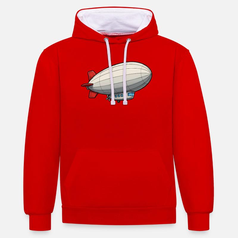 Zeppelin de dessins animés de dirigeables - Sweat à capuche contrasté - rouge/blanc