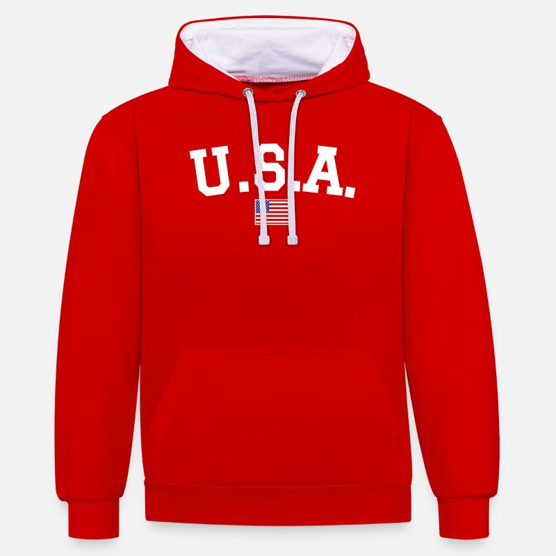 Drapeau américain Blanc - Sweat à capuche contrasté - rouge/blanc