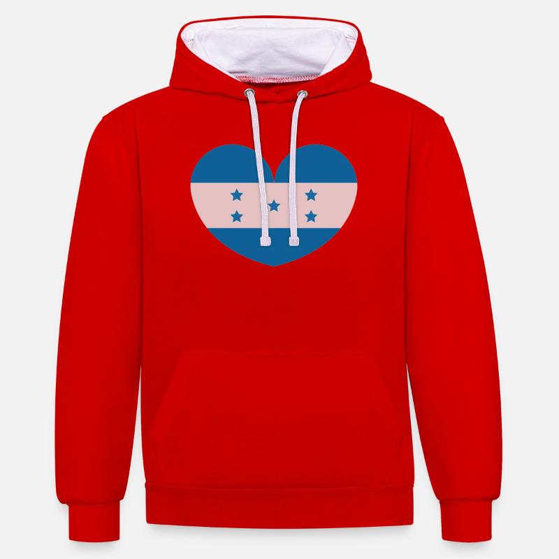 Drapeau du cœur du Honduras - Sweat à capuche contrasté - rouge/blanc