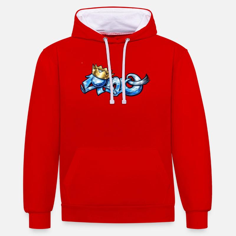 Bleu cano - Sweat à capuche contrasté - rouge/blanc