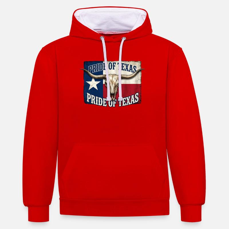 Texas Pride Hörner-Schädel - Kontrast-Hoodie - Rot/Weiß