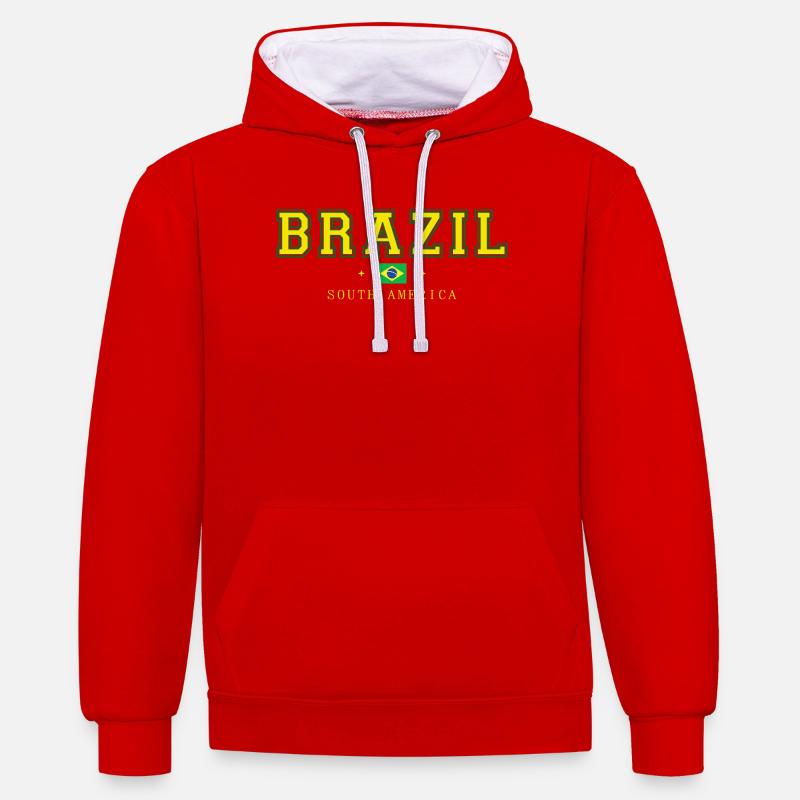 Brésil - Sweat à capuche contrasté - rouge/blanc