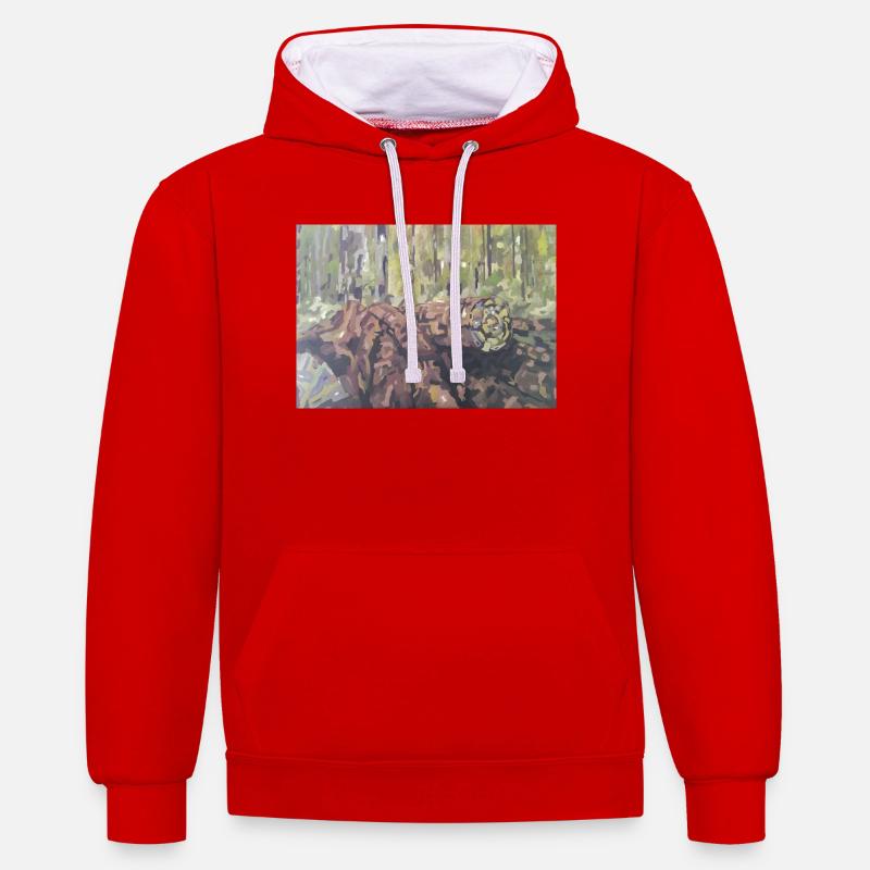 Baumstämme im Wald – eine impressionistische Landschaft - Kontrast-Hoodie - Rot/Weiß