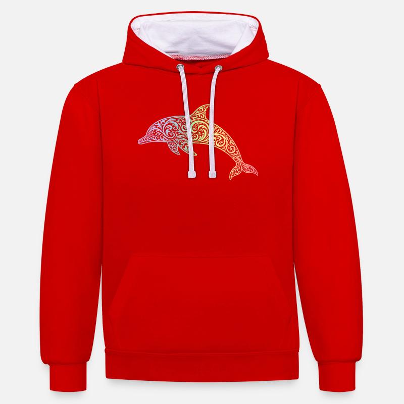Dauphin - Sweat à capuche contrasté - rouge/blanc