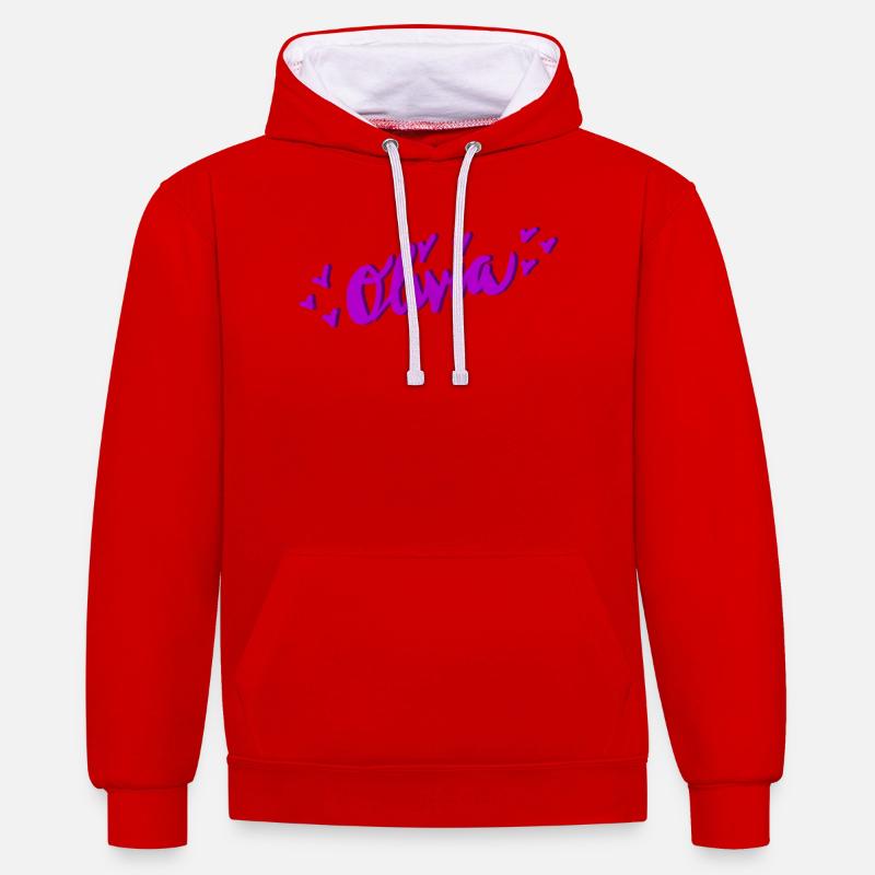 Olivia - Sweat à capuche contrasté - rouge/blanc