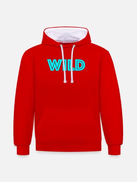 Lettrage néon sauvage - Sweat à capuche contrasté - rouge/blanc