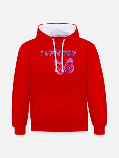 Ich liebe dich - Kontrast-Hoodie - Rot/Weiß