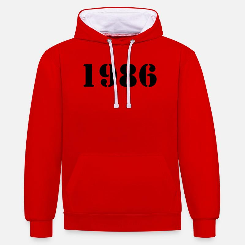 Né en 1986 Année de naissance - Sweat à capuche contrasté - rouge/blanc