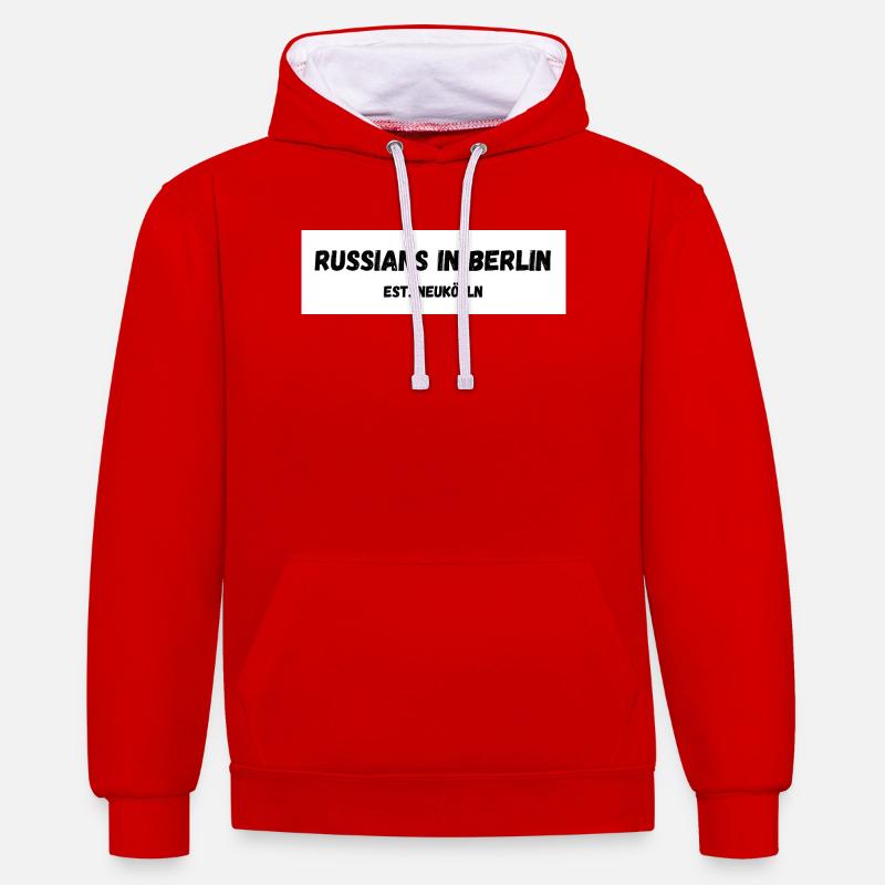 Les Russes à Berlin Neukölln Est. - Sweat à capuche contrasté - rouge/blanc