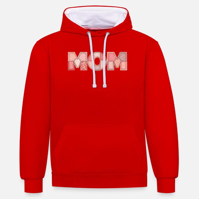 Mom Patchwork Blumen Muster Geschenk - Kontrast-Hoodie - Rot/Weiß
