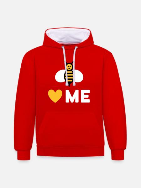 Bees love me (Bee, Heart) - Contrast hoodie - red/white