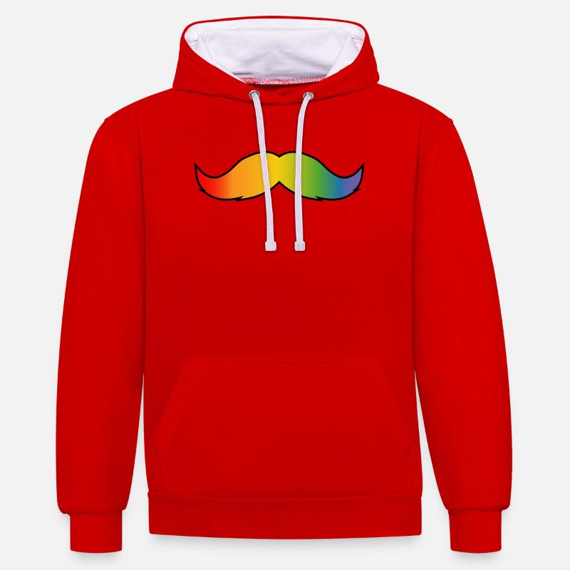 Regenbogen Bart queer schwarz - Kontrast-Hoodie - Rot/Weiß