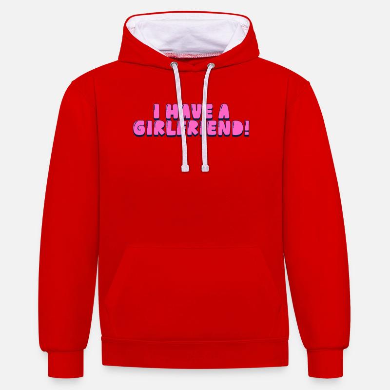 J’ai une copine ! - Sweat à capuche contrasté - rouge/blanc